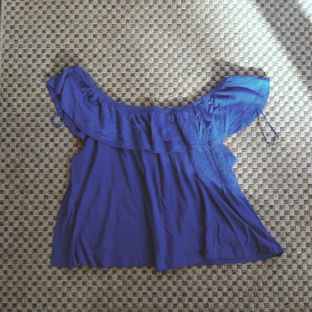 L - Forever 21 - Royal Blue Off The Shoulder Top